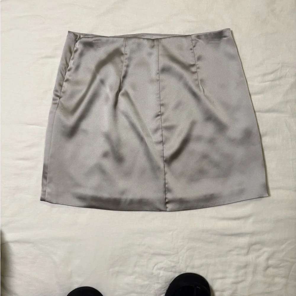 Silver Silk Mini Skirt with Slit | wild fable | small